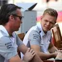 (L to R): Sam Michael (AUS) McLaren Sporting Director and Kevin Magnussen (DEN) McLaren. Formula One World Championship, Rd19, Abu Dhabi Grand Prix, Preparations, Yas Marina Circuit, Abu Dhabi, UAE, Thursday, 20 November 2014