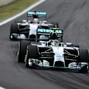 Nico Rosberg (GER) Mercedes AMG F1 W05 leads Lewis Hamilton (GBR) Mercedes AMG F1 W05. Formula One World Championship, Rd18, Brazilian Grand Prix, Race, Sao Paulo, Brazil, Sunday, 9 November 2014