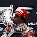 Race winner Fernando Alonso (ESP) McLaren celebrates on the podium. Formula One World Championship, Rd 10, European Grand Prix, Race, Nurburgring, Germany, Sunday, 22 July 2007 © Sutton Images. No reproduction without permission