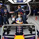 Daniel Ricciardo (AUS) Red Bull Racing RB10 in his pit garage. Formula One World Championship, Rd1, Australian Grand Prix, Race, Albert Park, Melbourne, Australia, Sunday, 16 March 2014