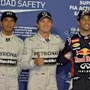 (L to R): Lewis Hamilton (GBR) Mercedes AMG F1, pole sitter Nico Rosberg (GER) Mercedes AMG F1 and Daniel Ricciardo (AUS) Red Bull Racing celebrate in parc ferme. Formula One World Championship, Rd3, Bahrain Grand Prix, Qualifying, Bahrain International Circuit, Sakhir, Bahrain, Saturday, 5 April 2014