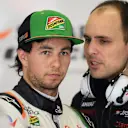 (L to R): Sergio Perez (MEX) Force India and Gianpiero Lambiase (ITA) Force India Formula One Team Engineer. Formula One World Championship, Rd4, Chinese Grand Prix, Practice, Shanghai, China, Friday, 18 April 2014