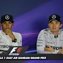 Race winner Lewis Hamilton (GBR) Mercedes AMG F1 and Nico Rosberg (GER) Mercedes AMG F1 in the Press Conference. Formula One World Championship, Rd3, Bahrain Grand Prix, Race, Bahrain International Circuit, Sakhir, Bahrain, Sunday, 6 April 2014