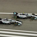 Lewis Hamilton (GBR) Mercedes AMG F1 W05 and Nico Rosberg (GER) Mercedes AMG F1 W05 battle. Formula One World Championship, Rd3, Bahrain Grand Prix, Race, Bahrain International Circuit, Sakhir, Bahrain, Sunday, 6 April 2014