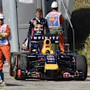 Sebastian Vettel (GER) Red Bull Racing RB10 stops on track in the first practice session. Formula One World Championship, Rd5, Spanish Grand Prix, Practice, Barcelona, Spain, Friday, 9 May 2014