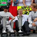 Mercedes AMG F1 celebrate victory for Lewis Hamilton (GBR) Mercedes AMG F1 and second place for Nico Rosberg (GER) Mercedes AMG F1. Formula One World Championship, Rd5, Spanish Grand Prix, Race, Barcelona, Spain, Sunday, 11 May 2014