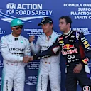 (L to R): Lewis Hamilton (GBR) Mercedes AMG F1, pole sitter Nico Rosberg (GER) Mercedes AMG F1 and Daniel Ricciardo (AUS) Red Bull Racing celebrate in parc ferme. Formula One World Championship, Rd6, Monaco Grand Prix, Qualifying, Monte-Carlo, Monaco, Saturday, 24 May 2014
