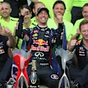 Race winner Daniel Ricciardo (AUS) Red Bull Racing celebrates with Adrian Newey (GBR) Red Bull Racing Chief Technical Officer, Christian Horner (GBR) Red Bull Racing Team Principal and the team. Formula One World Championship, Rd7, Canadian Grand Prix, Race Day, Montreal, Canada, Sunday, 8 June 2014