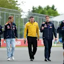 Sebastian Vettel (GER) Red Bull Racing walks the track with Tim Malyon (GBR) Red Bull Racing Performance Engineer. Formula One World Championship, Rd7, Canadian Grand Prix, Preparations, Montreal, Canada, Thursday, 5 June 2014
