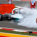 Lewis Hamilton (GBR) Mercedes AMG F1 W05 with a fire in Q1. Formula One World Championship, Rd11, Hungarian Grand Prix, Qualifying, Hungaroring, Hungary. Saturday, 26 July 2014