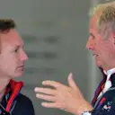 Christian Horner (GBR) Red Bull Racing Team Principal and Dr Helmut Marko (AUT) Red Bull Motorsport Consultant. Formula One World Championship, Rd9, British Grand Prix, Practice, Silverstone, England, Friday, 4 July 2014