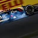 Pastor Maldonado (VEN) Lotus E22 locks up. Formula One World Championship, Rd9, British Grand Prix, Practice, Silverstone, England, Friday, 4 July 2014