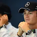 (L to R): Lewis Hamilton (GBR) Mercedes AMG F1 (2nd) and Nico Rosberg (GER) Mercedes AMG F1 (pole position) in the post qualifying Press Conference. Formula One World Championship, Rd12, Belgian Grand Prix, Qualifying, Spa-Francorchamps, Belgium, Saturday, 23 August 2014