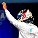 Pole position sitter Lewis Hamilton (GBR) Mercedes AMG F1 celebrates in parc ferme. Formula One World Championship, Rd13, Italian Grand Prix, Monza, Italy, Qualifying, Saturday, 6 September 2014
