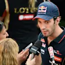 Jean-Eric Vergne (FRA) Scuderia Toro Rosso talks with the media. Formula One World Championship, Rd14, Singapore Grand Prix, Marina Bay Street Circuit, Singapore, Preparations, Thursday, 18 September 2014