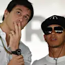 Toto Wolff (AUT) Mercedes AMG F1 Director of Motorsport and Lewis Hamilton (GBR) Mercedes AMG F1. Formula One World Championship, Rd10, German Grand Prix, Practice, Hockenheim, Germany, Friday, 18 July 2014