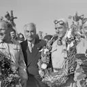 Farina (c), Fagioli (r) and Parnell (l) were the top three in the first Grand Prix – and not a solid helmet between them! 