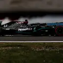 Mercedes driver Lewis Hamilton of Britain steers his car during the second practice session at the 70th Anniversary Formula One Grand Prix at the Silverstone circuit, Silverstone, England, Friday, Aug. 7, 2020. (AP Photo/Frank Augstein, Pool)
