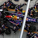 Daniel Ricciardo (AUS) Red Bull Racing RB10 makes a pit stop. Formula One World Championship, Rd2, Malaysian Grand Prix, Race, Sepang, Malaysia, Sunday, 30 March 2014