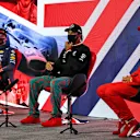 The post race FIA Press Conference (L to R): Max Verstappen (NLD) Red Bull Racing, second; Lewis Hamilton (GBR) Mercedes AMG F1, race winner; Charles Leclerc (MON) Ferrari, third.
02.08.2020. Formula 1 World Championship, Rd 4, British Grand Prix, Silverstone, England, Race Day.
- www.xpbimages.com, EMail: requests@xpbimages.com © Copyright: FIA Pool for Editorial Use Only