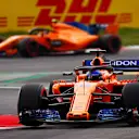 Fernando Alonso, McLaren MCL33 Renault, leads Stoffel Vandoorne, McLaren during the Spanish GP at Circuit de Barcelona-Catalunya on May 12, 2018 in Circuit de Barcelona-Catalunya, Spain. (Photo by Sam Bloxham / LAT Images) © Motorsport Images