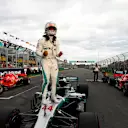 MELBOURNE GRAND PRIX CIRCUIT, AUSTRALIA - MARCH 24: Lewis Hamilton, Mercedes AMG F1, celebrates taking pole position on the pit straight during the Australian GP at Melbourne Grand Prix Circuit on March 24, 2018 in Melbourne Grand Prix Circuit, Australia. (Photo by Steven Tee / LAT Images) © Motorsport Images Tel: +44(0)20 8267 3000 email: info@motorsportimages.com