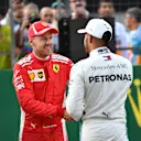 Pole sitter Sebastian Vettel (GER) Ferrari and Lewis Hamilton (GBR) Mercedes-AMG F1 celebrate in parc ferme at Formula One World Championship, Rd4, Azerbaijan Grand Prix, Qualifying, Baku City Circuit, Baku, Azerbaijan, Saturday 28 April 2018. © Sutton Im