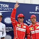 www.sutton-images.com (L to R): Valtteri Bottas (FIN) Mercedes AMG F1, pole sitter Kimi Raikkonen (FIN) Ferrari and Sebastian Vettel (GER) Ferrari celebrate in parc ferme at Formula One World Championship, Rd6, Monaco Grand Prix, Qualifying, Monte-Carlo, Monaco, Saturday 27 May 2017. © Sutton Images + 44 1327 352188,Sutton Images + 44 1327 352188
