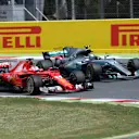 Sebastian Vettel (GER) Ferrari SF70-H and Valtteri Bottas (FIN) Mercedes-Benz F1 W08 Hybrid battle for position at Formula One World Championship, Rd5, Spanish Grand Prix, Race, Barcelona, Spain, Sunday 14 May 2017. © Sutton Motorsport Images