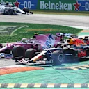Canadian Formula One driver Lance Stroll of BWT Racing Point (C-L) and Dutch Formula One driver Max Verstappen of Aston Martin Red Bull Racing (C-R) in action during the 2020 Formula One Grand Prix of Italy at the Monza race track, Monza, Italy 06 September 2020.