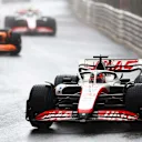 MONTE-CARLO, MONACO - MAY 29: Kevin Magnussen of Denmark driving the (20) Haas F1 VF-22 Ferrari on a formation lap in the rain during the F1 Grand Prix of Monaco at Circuit de Monaco on May 29, 2022 in Monte-Carlo, Monaco. (Photo by Clive Rose/Getty Images)