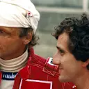 (L to R): Race winner Niki Lauda (AUT) talks with his McLaren team mate Alain Prost (FRA), who retired on lap 38 with a broken gearbox.
British Grand Prix, Rd 10, Brands Hatch, England, 22 July 1984