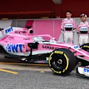 Sergio Perez (MEX) Force India F1 and Esteban Ocon (FRA) Force India F1 with the new Force India VJM11 at Formula One Testing, Day One, Barcelona, Spain, 26 February 2018. © Sutton Images