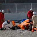 Fernando Alonso (ESP) McLaren MCL33 loses a rear wheel at Formula One Testing, Day One, Barcelona, Spain, 26 February 2018. © Sutton Images