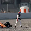 Fernando Alonso (ESP) McLaren MCL33 loses a rear wheel at Formula One Testing, Day One, Barcelona, Spain, 26 February 2018. © Sutton Images