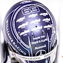 Printed on the top of the helmet is the 'Thank you Frank and Claire' message that pays tribute to the founder and also the former deputy Team Principal of the team