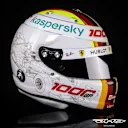 Sebastian Vettel's helmet design is adorned with drawings of the latest SF1000...