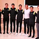 Esteban Ocon and Daniel Ricciardo, alongside key Renault team personnel and members of the Renault Sport Academy, at the season launch in Paris