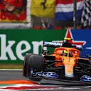 MONZA, ITALY - SEPTEMBER 10: Lando Norris of Great Britain driving the (4) McLaren F1 Team MCL35M Mercedes over a kerb during qualifying ahead of the F1 Grand Prix of Italy at Autodromo di Monza on September 10, 2021 in Monza, Italy. (Photo by Dan Istitene - Formula 1/Formula 1 via Getty Images)