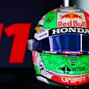 Front view of Sergio Perez's helmet