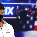 AUSTIN, TEXAS - OCTOBER 22: Mercedes GP Executive Director Toto Wolff talks in the Team Principals Press Conference during practice ahead of the F1 Grand Prix of USA at Circuit of The Americas on October 22, 2021 in Austin, Texas. (Photo by Dan Istitene/Getty Images)