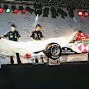 Christian Klien, Mark Webber and Bjorn Wirdheim unveil a new livery for their R5 - complete with a Steinmetz diamond set into the car nose - to promote the film 'Oceans 12' prior to the 2004 Monaco GP