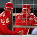 Carlos Sainz poses with his new team mate Charles Leclerc ahead of testing. Leclerc took the wheel in the morning