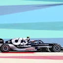 Pierre Gasly takes the wheel of the AlphaTauri AT02 in the morning