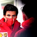 Carlos Sainz was on hand to watch Leclerc's progress, ahead of his Ferrari debut
