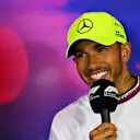 Third placed Lewis Hamilton of Great Britain and Mercedes talks in the drivers press conference following the F1 Grand Prix of Great Britain at Silverstone on July 03, 2022 in Northampton, England. (Photo by Dan Mullan/Getty Images)