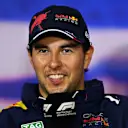 Second placed Sergio Perez of Mexico and Oracle Red Bull Racing talks in the drivers press conference following the F1 Grand Prix of Great Britain at Silverstone on July 03, 2022 in Northampton, England. (Photo by Dan Mullan/Getty Images)
