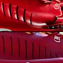 The SF-23 sidepods (top) compared with F1-75's (bottom). The depressions in the sidepod top remain and there is no Red Bull-like cooling cannon in the bodywork sides, the hot air extraction taken care of by the extensive array of louvres. 