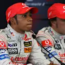 (L to R): second placed Lewis Hamilton (GBR) McLaren and pole sitter Fernando Alonso (ESP) McLaren in the FIA Press Conference.
Formula One World Championship, Rd 11, Hungarian Grand Prix, Qualifying Day, Budapest, Hungary, Saturday 4 August 2007.
 © Sutton Motorsport Images