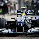 Nico Rosberg (GER) Mercedes GP MGP W01 makes a pit stop and loses his rear wheel. Hungarian Grand Prix, Race, Budapest, Hungary, Sunday 1 August 2010.
© Sutton Motorsport Images